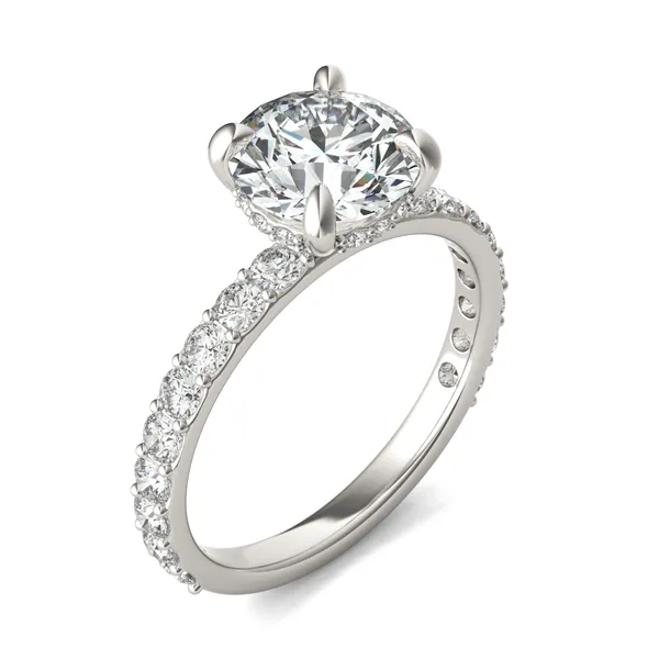 Round Custom Hidden Halo Bold 3/4 Eternity Engagement Ring Setting